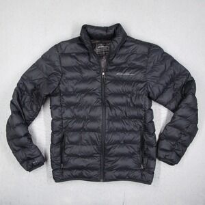 Eddie Bauer EB650 Down Puffer Jacket Men Tall Medium Black Full Zip Quilted Coat